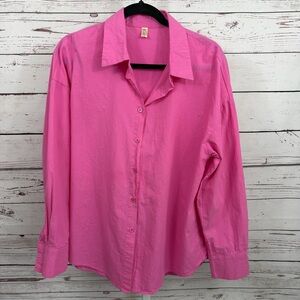 Genhoo Vibrant Pink Button-Down Long Sleeve Shirt Size Large